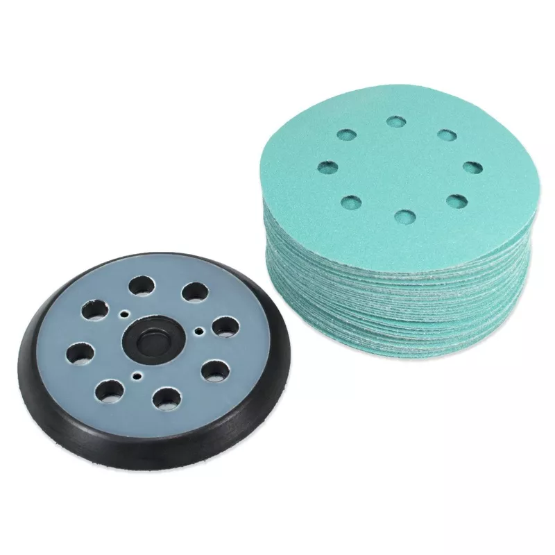 (40 Pack) 5″ 8 Hole 120 Grit Sanding Disc Paper with 5″ 8 Hole Hook and Loop Pad