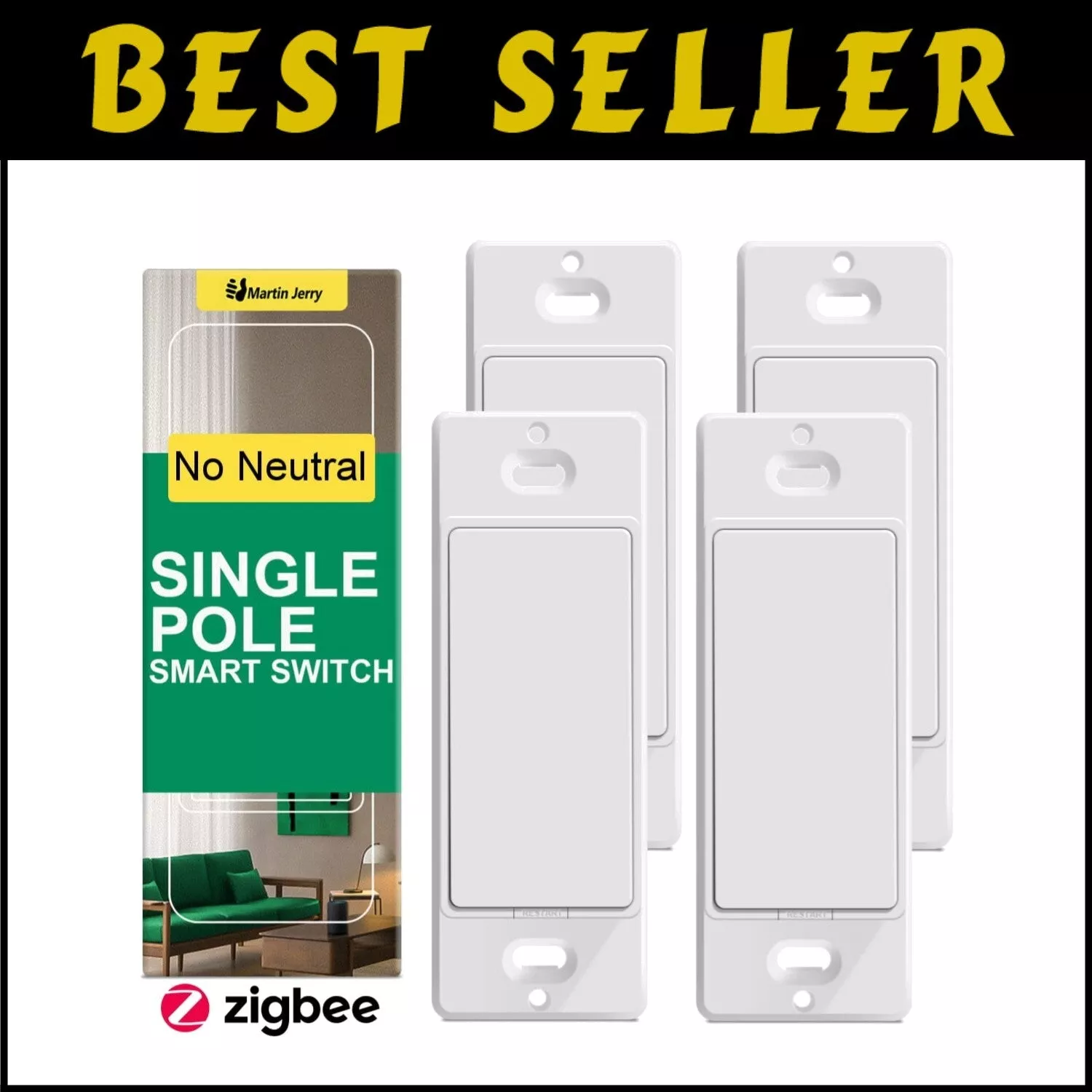 Zigbee Smart Switches (4 Pack) – Compact Design for Alexa & Google Home Control